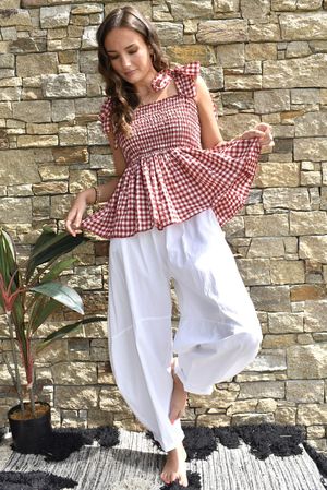 Nonni Gingham Bandeau Cami Sangria